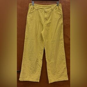 ZANZEA chartreuse yellow cotton mid rise wide straight leg pants/ trousers LARGE